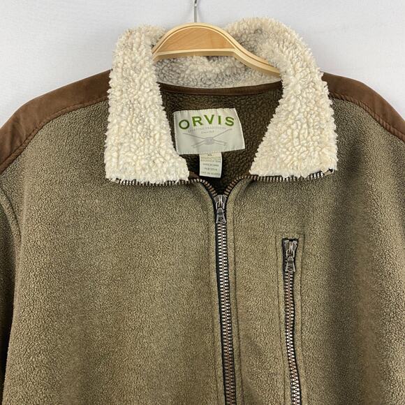Orvis Fleece Full Zip Jacket Men XL Olive Green Brown Sherpa Collar Outdoor Barn - Picture 9 of 9